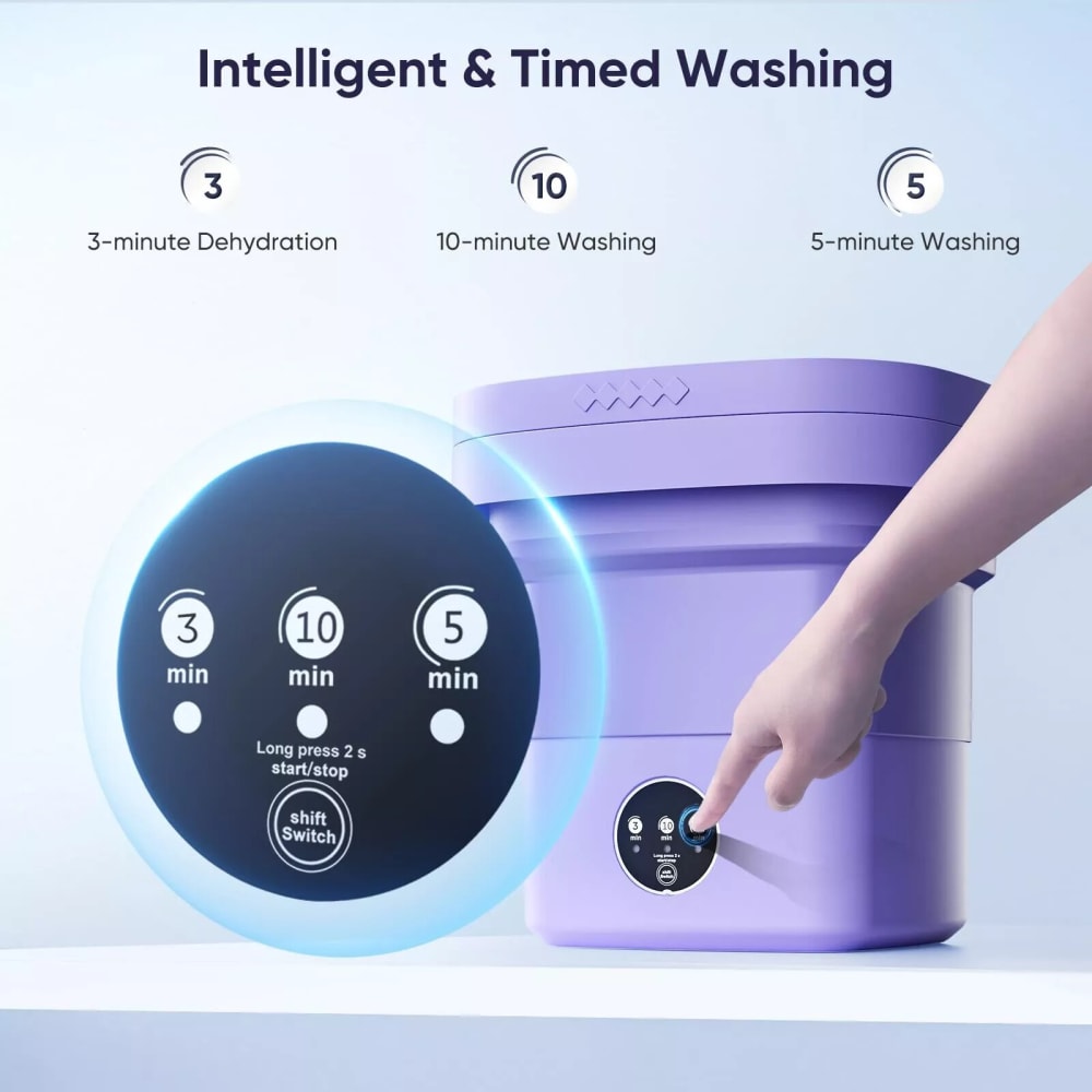 Portable Foldable Mini Washing Machine with Blue Light | Fast 10-Min Cleaning for Small Laundry | Ideal for Underwear, Socks, Towels, Travel & Dorm Use | Compact Washer with Spin Assist