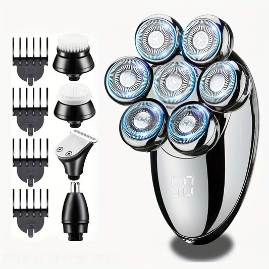 The Flex Series Electric Head Hair Shaver Ultimate Men Cordless Rechargeable Wet/ Bald Head Razor with Rotary Blades, Clippers, Nose Trimmer, Brush, Massager
