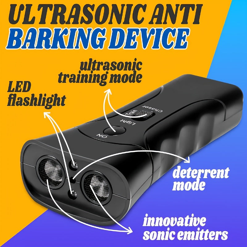 New Ultrasonic Anti-Barking Device, Dog Barking Control Device. Use 9V Square Battery (Excluding Battery) for Simple Use, 22KHz-28KHz Safe and Humane Sound Wave Technology, Effective Range 1-8 Meters. Portable Anti-Barking De