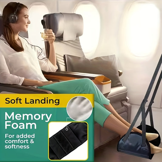 Airplane Travel Black Footrest Portable Adjustable Strap for Travel Lightweight Desk Hammock Leg Rest for Airplanes, Offices, Outdoors, and Cars.