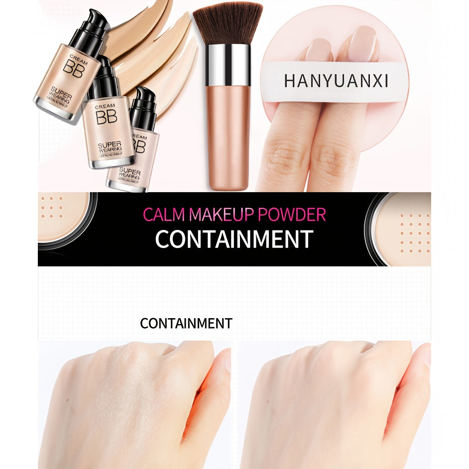 Flawless Face Makeup Kit- BB Cream & Makeup Powder & Brush, Includes Full Coverage Foundation, Moisturizing BB Cream, Waterproof Loose Setting Powder, Brush And Makeup Sponge, Hydrating Formula, Seamless Concealer, Longwear H