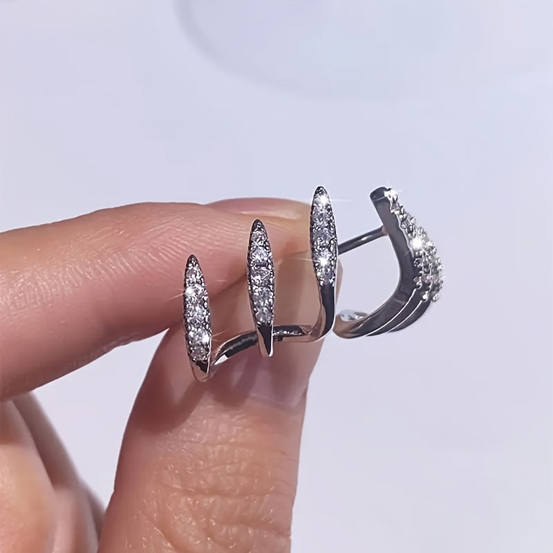 2 PCS Set A Pair of 925 Silver-Plated Women's Claw-Shaped Curved Earrings, Featuring a Dazzling Luxurious Design, Unique Style Suitable for Everyday Music Festivals And Various Occasions, a Perfect Gift for Women, Hypoallerge