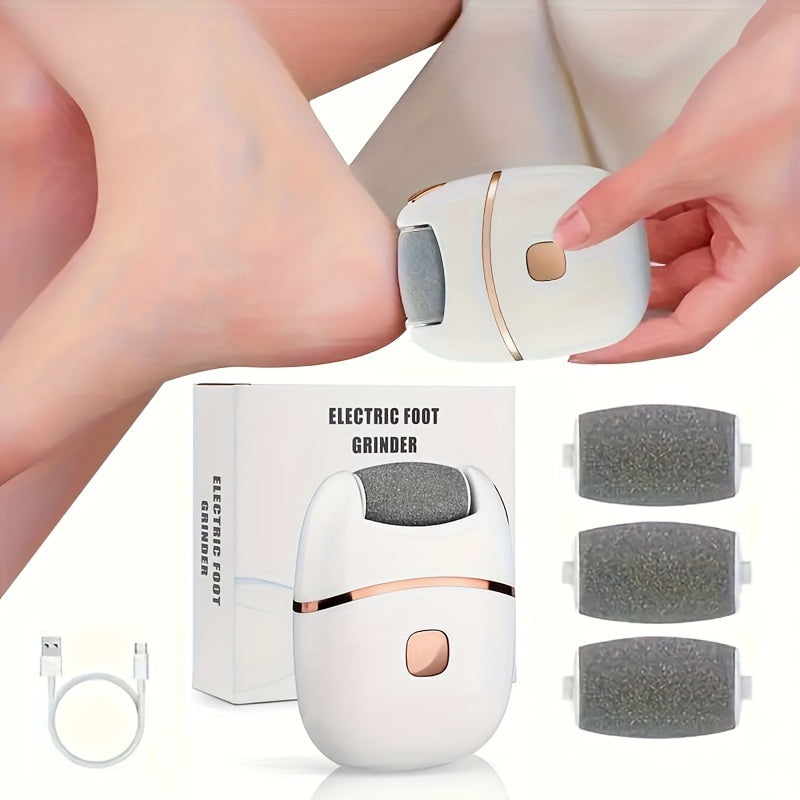 + 7 Spare Grinding Heads Set Rechargeable Electric Foot File, Designed for Removing And Polishing Thick Skin, Convenient And Portable for Achieving Smooth Feet, Ideal for Both for home And Travel