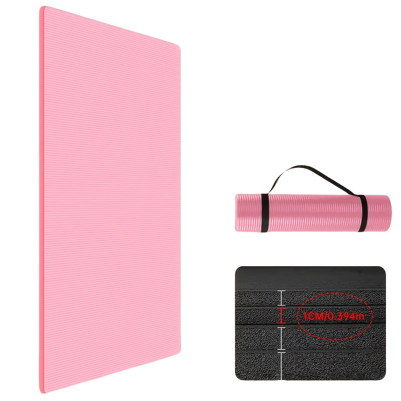 1 Extra Thick NBR Exercise Mat with Carry Strap | Wide Non-Slip Yoga Mat for Pilates, Workouts, Ideal for Hard Floors, Provides Excellent Joint Protection