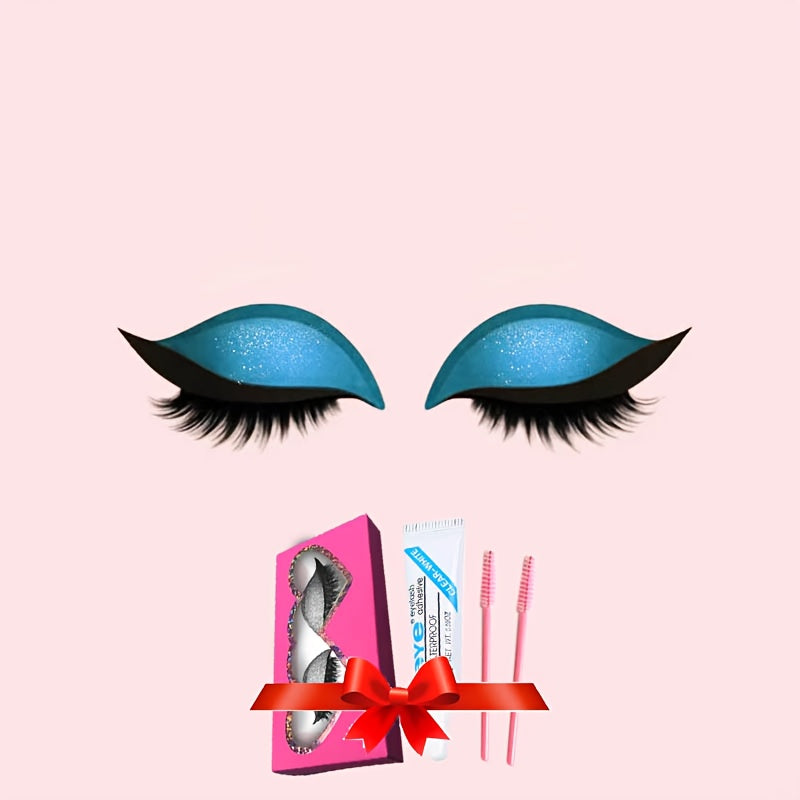A New Set of Thick, 8 Colors Naturally Curled False Eyelashes with Glitter, Self-Adhesive Eyeliner And Eyeshadow Stickers, Double Eyelid False Lashes, Perfect for Quick Application for Lazy Makeup Routines. It Includes Glue A