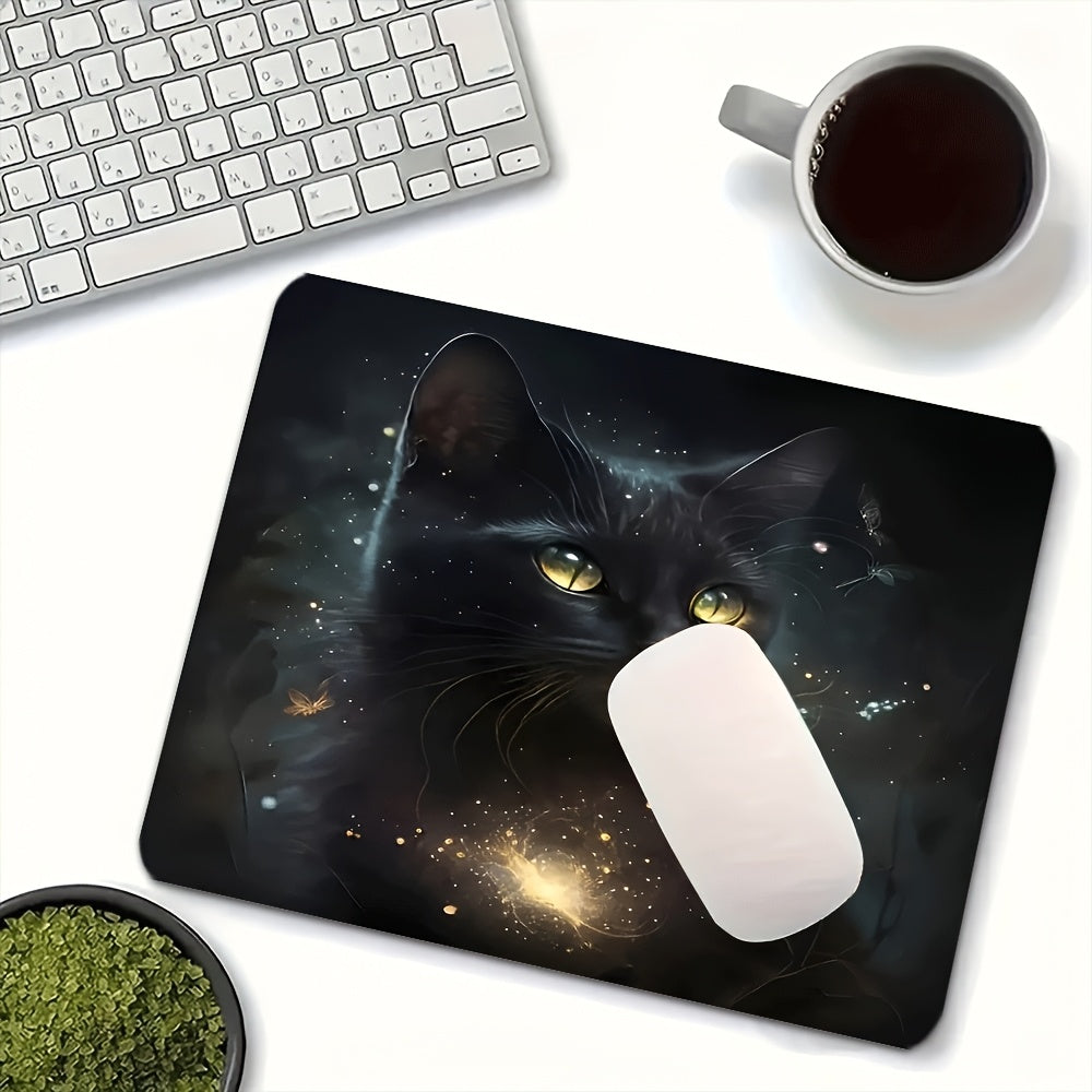 For Cat Lovers Top Quality Rubber Backing Gaming Desk Mat Compatible for PC/Laptop - Mysterious Black Cat Mouse Pad with Glossy Desktop, Office & Computer Accessory, Ideal Gift for Gamers & Tech-Savvy (Birthday/Christmas)