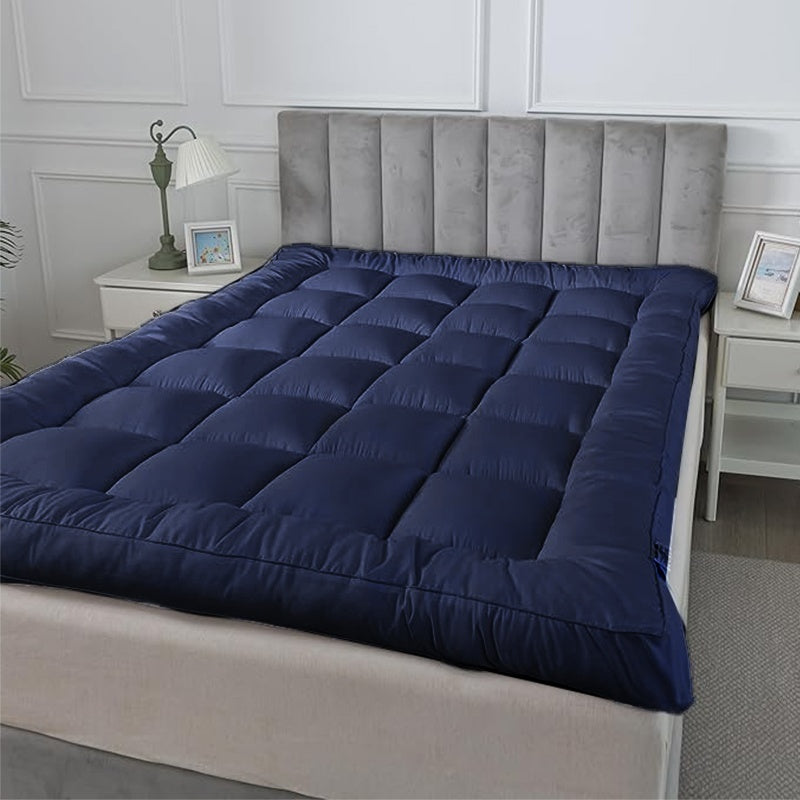 NEW White/Black/Blue/Gray Color Home Hotel Quality Mattress Topper 10cm / 4 inch Thick Filling with Elasticated Straps in Single, Small Double (4Ft), Double, King, Super King Size Bedding Supplies