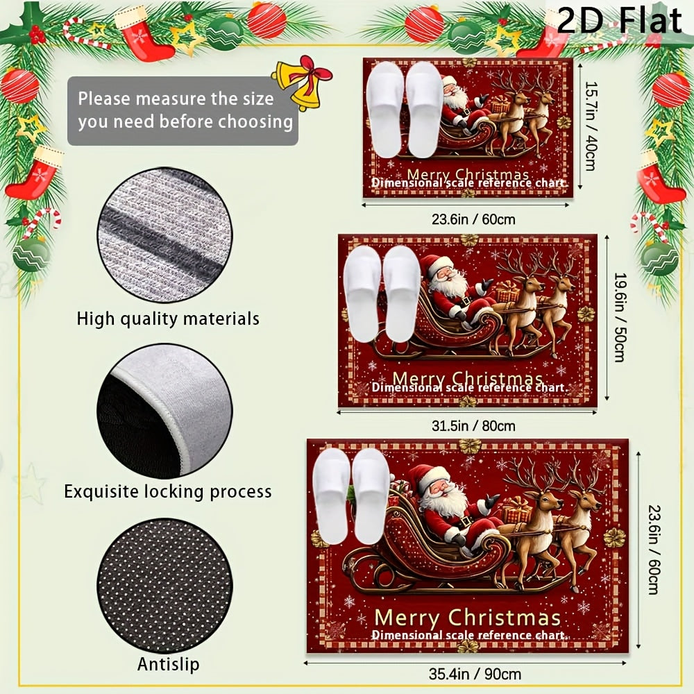 1pc Santa Claus Welcome Doormat - Non-Slip Machine-Washable Christmas Floor Mat with Reindeer & Snowflakes Design, Festive Holiday Decor for Home Entrance, Perfect Christmas Gift, Christmas Decorations
