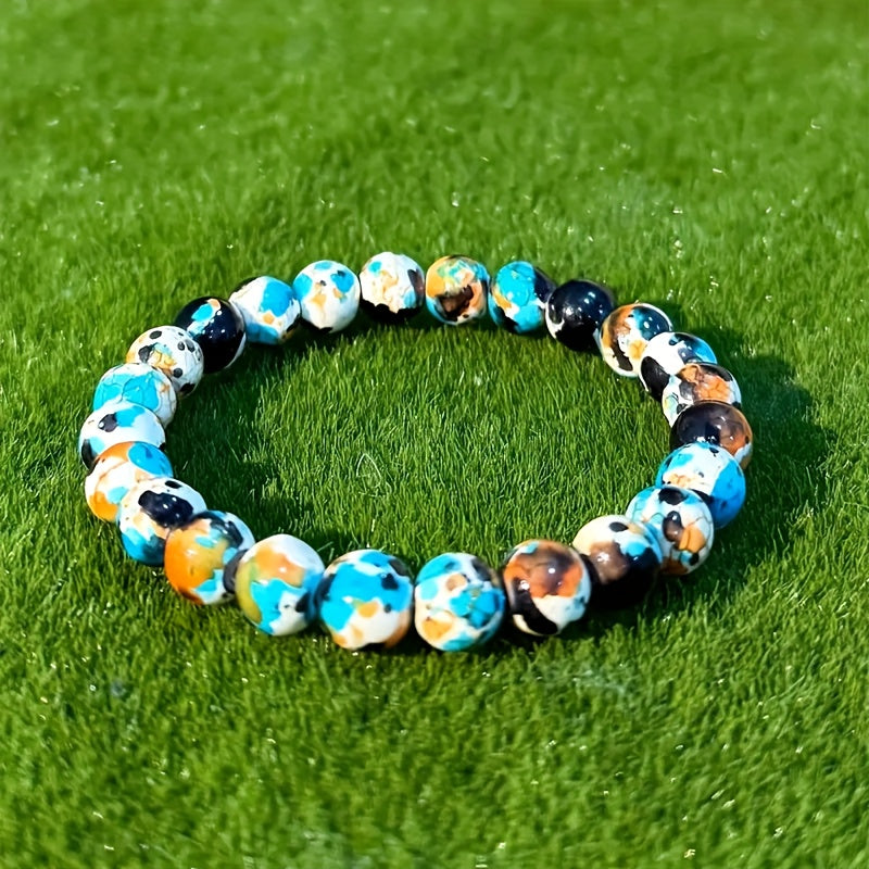 4 PCS Set Depression Bracelet - Turquoise Blue And Black Marble Patterned Beads with Golden Accents, Positive And Spiritual Balance Jewelry, Perfect for Everyday Wear And Christmas Gifts, Durable Natural Design (No Plating) -
