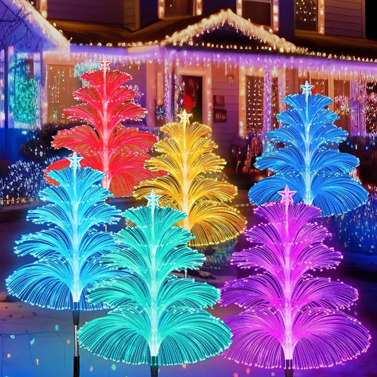 7 Colors Solar Christmas Tree Lights, Garden Lawn Stake Light with Five-Layer RGB Jellyfish Design,  Festive Illumination, Colorful Lights, Easy Installation, Solar Powered Lights, Solar Lawn Lights, Multicolor Lights, Festiv