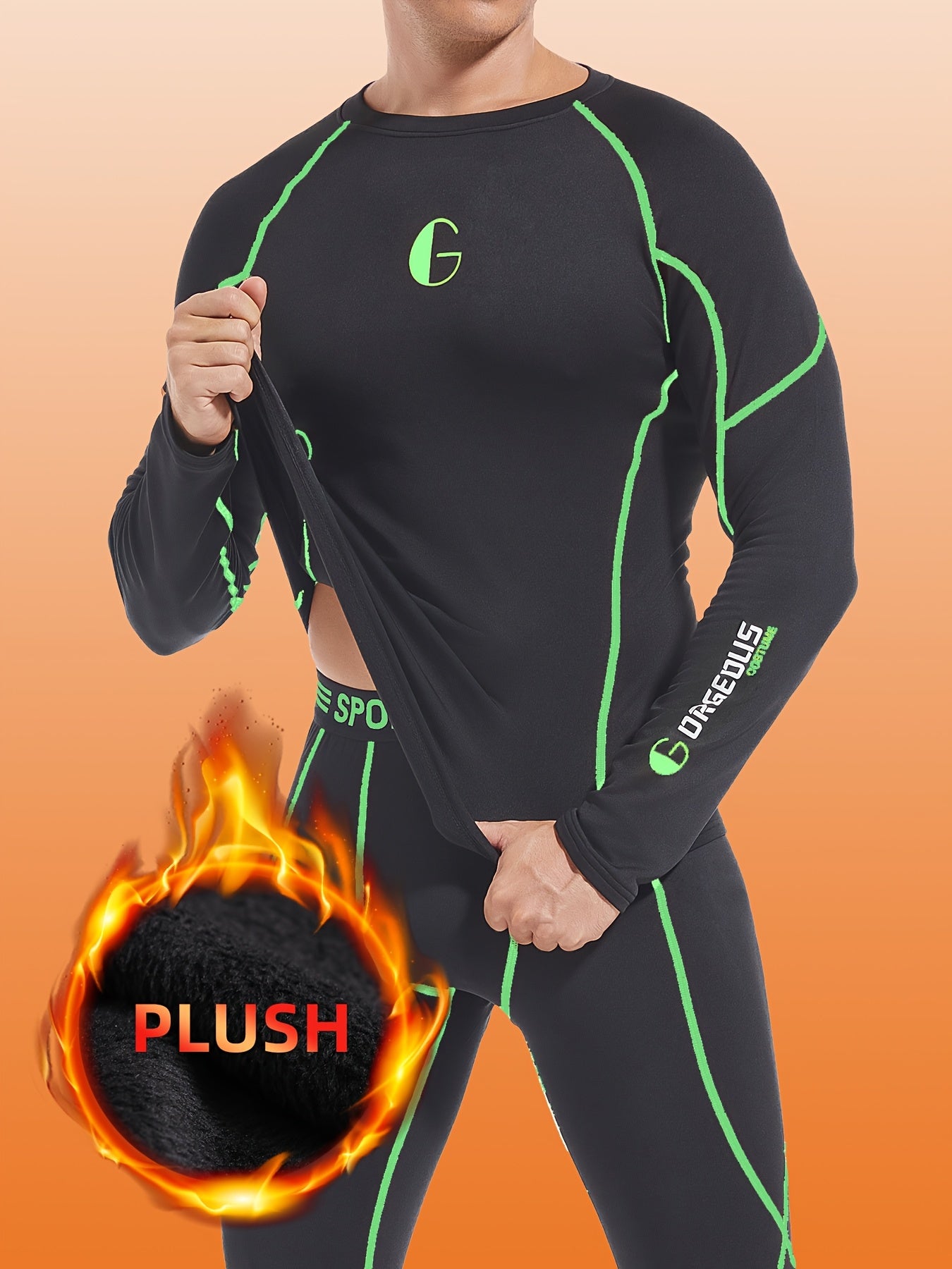 2 PCS Set Men's Thermal Underwear with Fleece Lining, Suitable for Winter Hunting, Outdoor Skiing, And Winter Sports Training, Featuring a Fitted Crew Neck Long Sleeve Top And Long Pants As Base Layers.