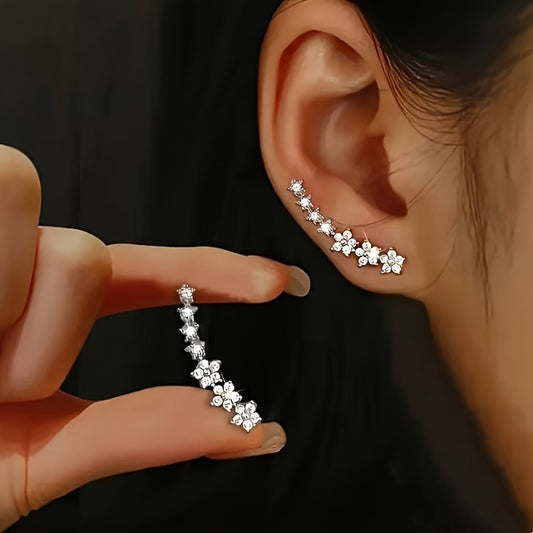Stainless Steel Women's Sequined Floral Earrings - Elegantly Framed Stud Earrings, Low-Allergen Floral Studs Suitable for Sensitive Skin Tones, Perfect for Valentine's Gifts, Weddings, And Everyday Wear