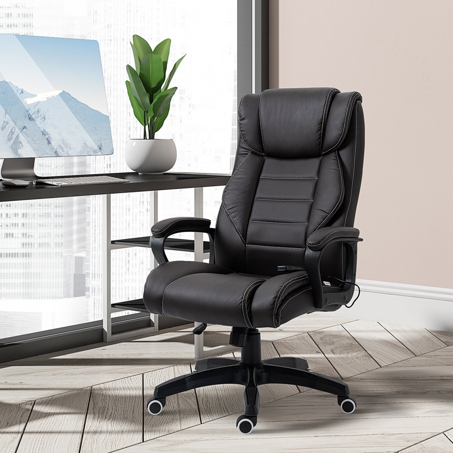 High Back Executive Office Chair 6- Point Vibration Massage Extra Padded Swivel Ergonomic Tilt Desk Seat