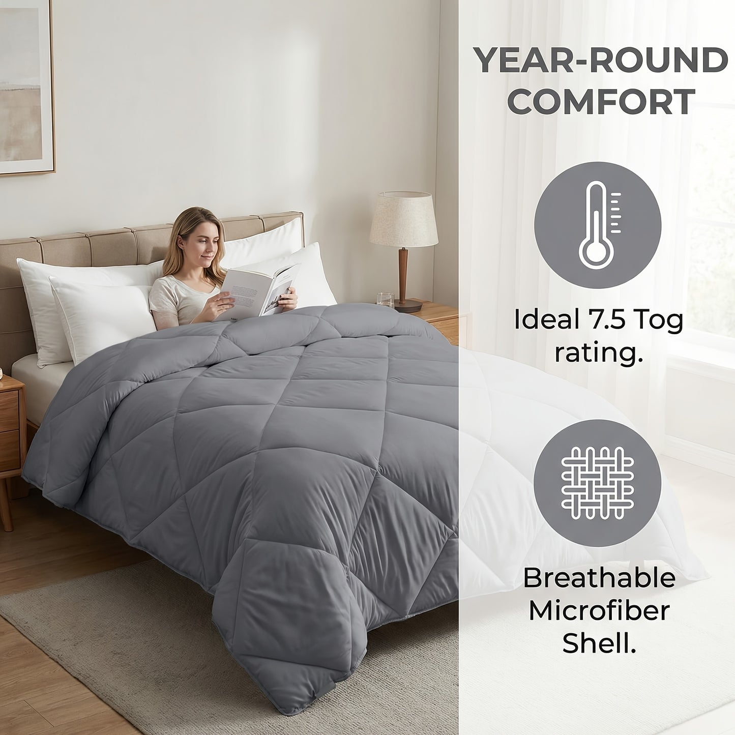 Tog 2.5 | 7.5 | 13.5 Grey All-Weather Diamond Patterned Duvet Quilt Comforter | All-Weather Airy Lightweight Cozy Bedding for Home And Hotel
