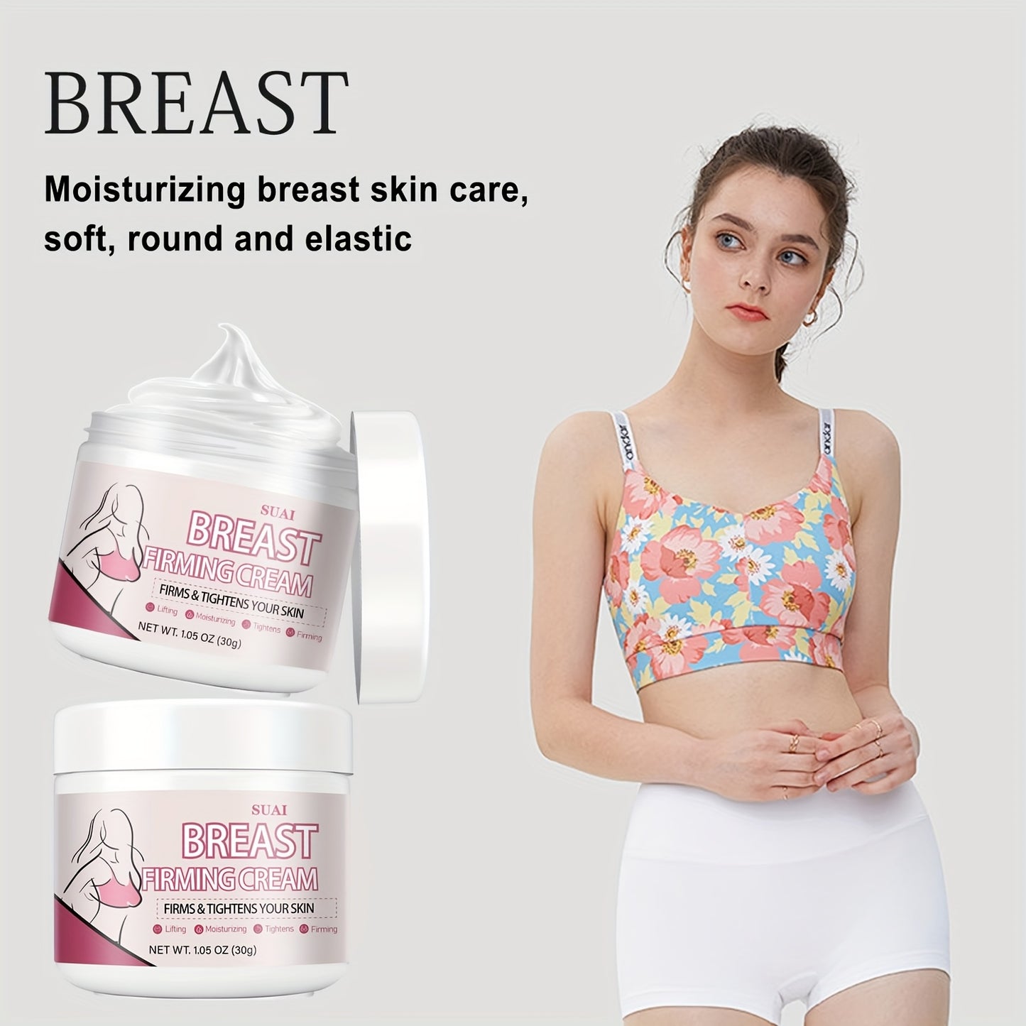 Breast Firming Cream Moisturizes Tightens Skin, Smoothes Skin with Jojoba Oil, Honey, Caffeine, Shea Butter, and Vitamin E for Saggy Breast Moisturizing, Skin Looks Visibly Younger, Full Of Femininity, Powerful Formula for Al