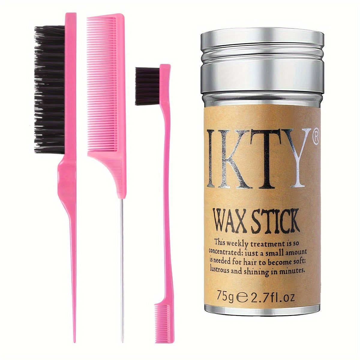 4pcs/Set Hair Wax Stick, Slick Back Hair Brush Set, Long Lasting Hair Wax Stick For Hair, Teasing Brush For Hair Styling, Edge Brush For Tame Frizz For Baby Hair, Rat Tail Combs For Parting