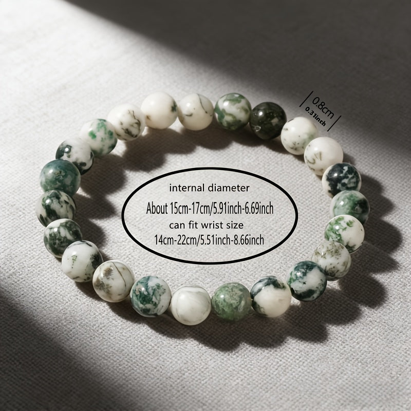Natural Stone Moss Agate Bracelet, Unisex, Fashionable and Classic, Versatile with Various Outfits, Handcrafted Beaded Bracelet, Gift for Best Friends, Sisters, and Elders, 8mm Round Green Beads