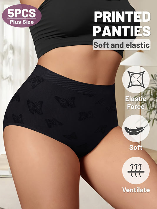 For Curvy Ladies 5 PCS Mixed Color Plus Size XL-4XL Set Women's Underwear Full-Coverage Full-Breadth Full-Elasticity Briefs - Soft Breathable Summer Thin Large Panty, Bulk Pack for Curvy Females (Hand Washable)