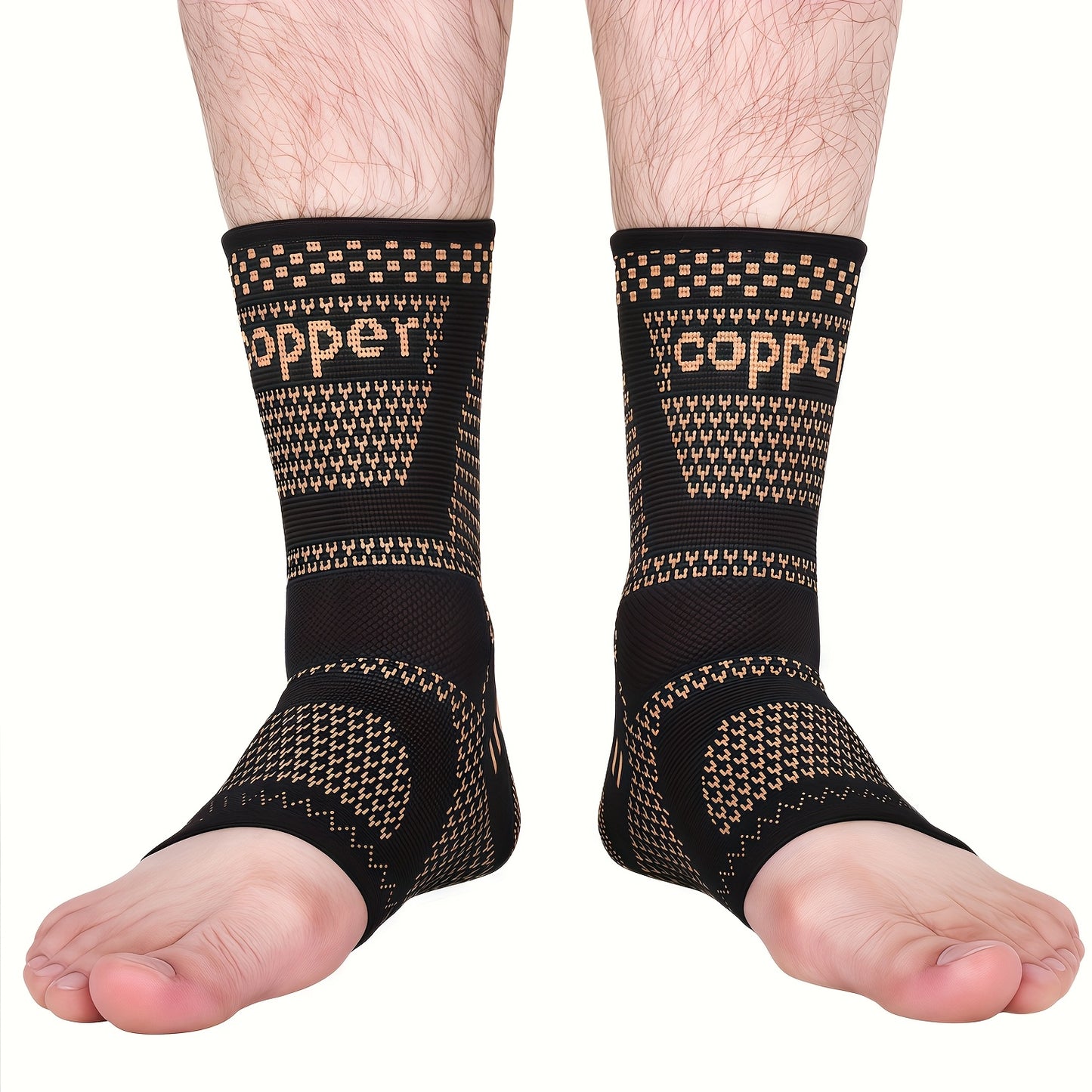 2 PCS Set Copper Fiber Elastic Ankle Brace Socks for Sports, Cycling Fitness, Running - Copper Ankle Support Compression Sleeve for Men & Women - Ankle Wraps Foot Care - RJF Brand