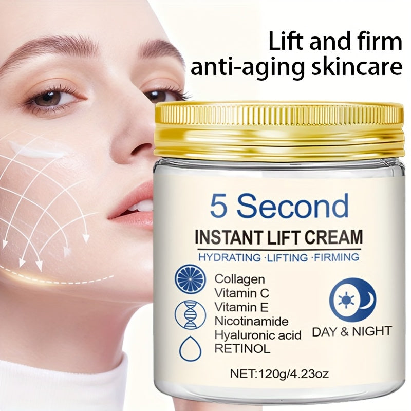 120g Large Capacity 5-Second Instant Lift Cream: Collagen + Retinol Strong Combination, Rich in Hyaluronic Acid and Vitamin C – Quick Hydration & Nutrient Boost for Demanding Ladies