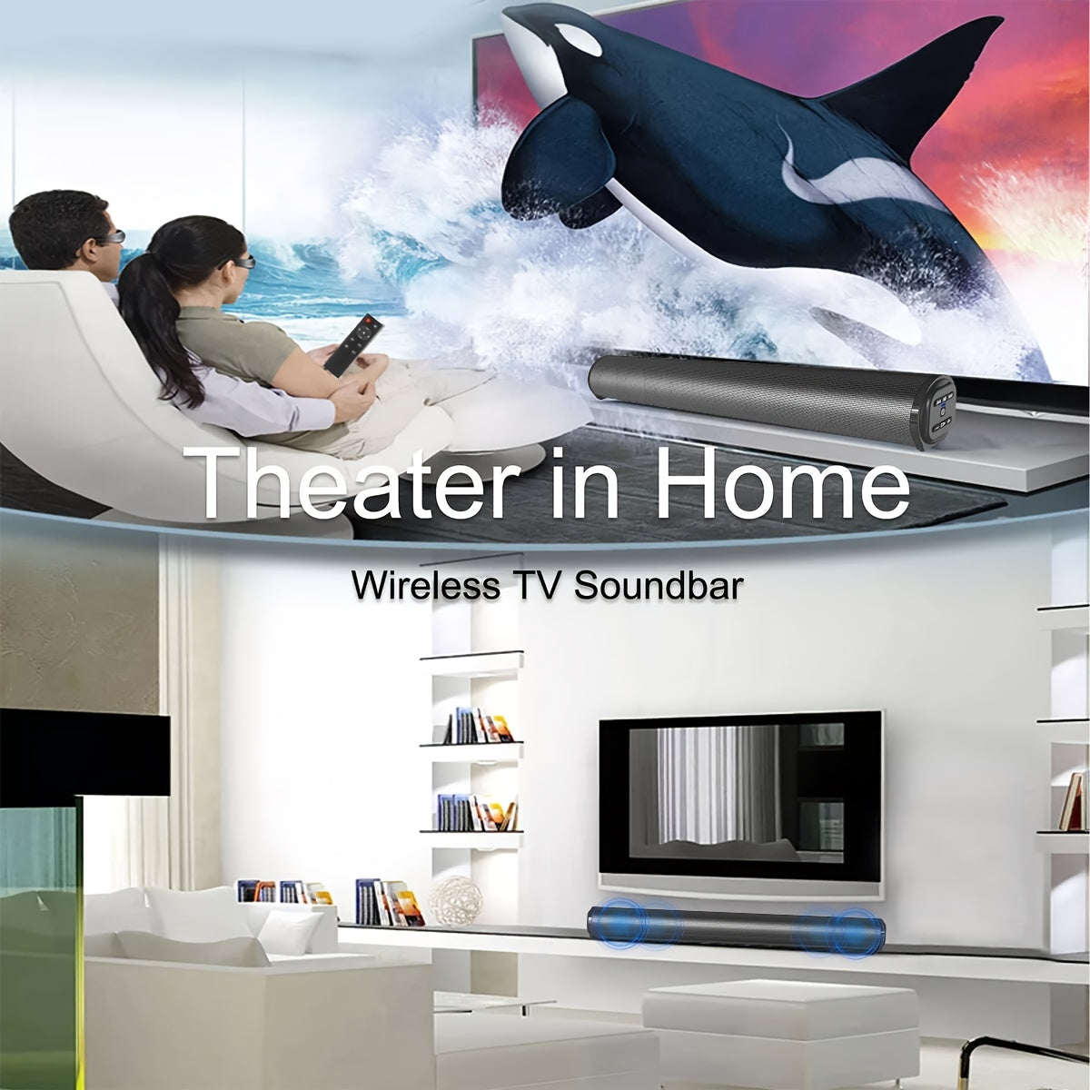 20W High-Power Wireless Soundbar With Surround Sound, Remote Control, Wall Mountable, Supports AUX, TF Card, FM Radio For TV & Home Theater