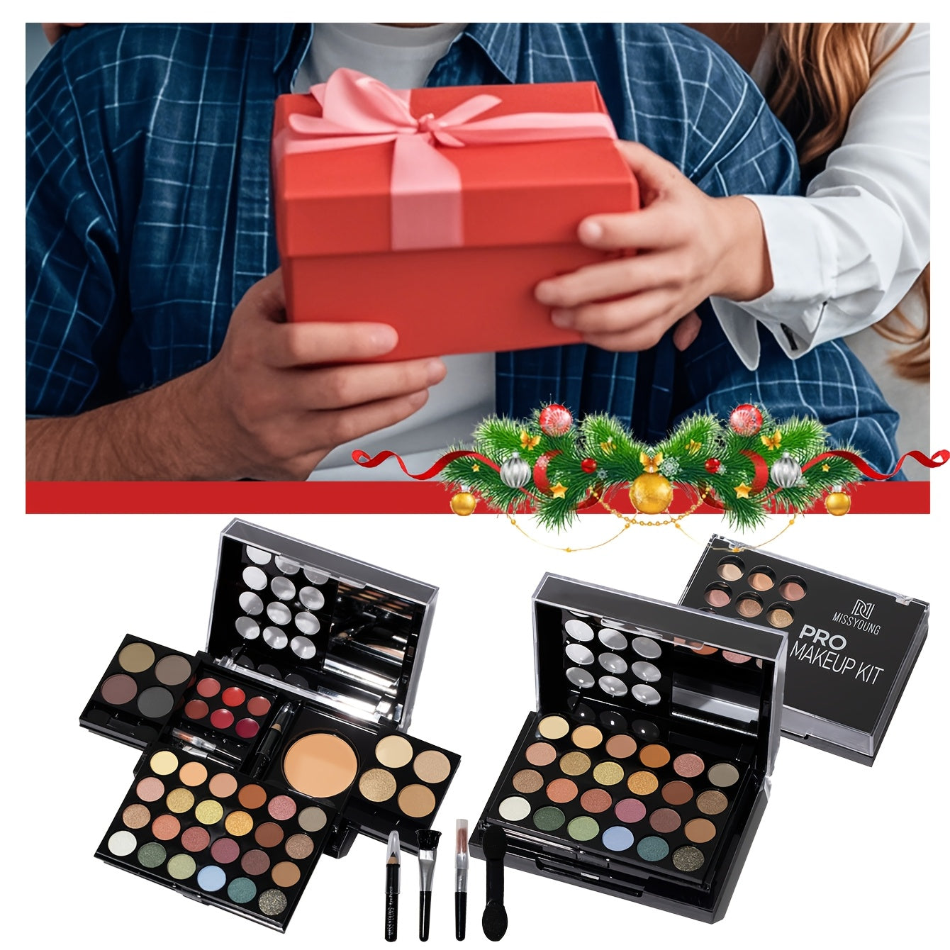 42 PCS Set Travel Pack Exquisite Multi-layer Foldable Makeup Set, Rich Color High Shine Matte Finish Lipstick, Eye Shadow, Blush, Highlight, Eyeliner, Etc., Your One-Stop Family Sharing Set, Beginners Must Have, New Year/Vale