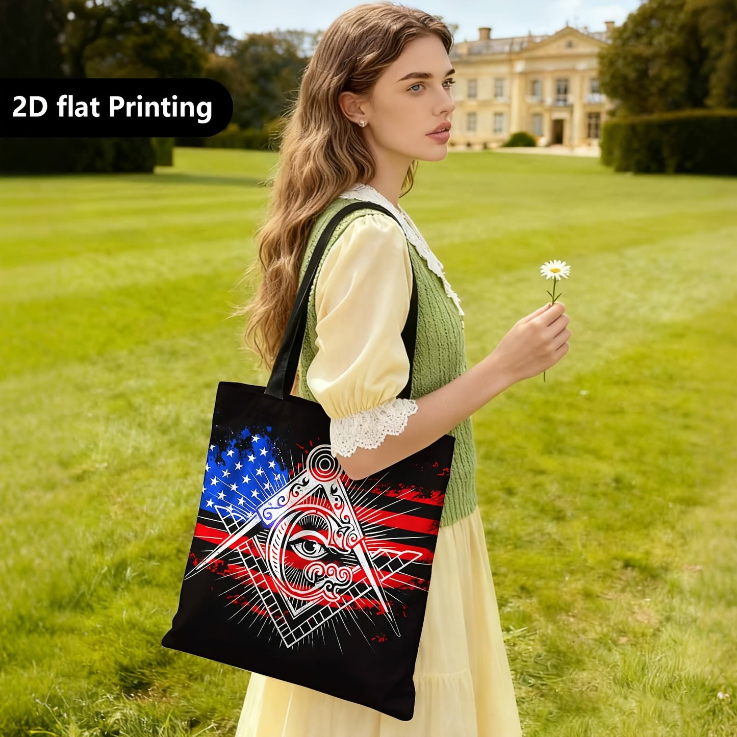 Spacious Tote Bag for Women, Perfect as a Versatile Everyday Carryall for Work, Masonic Symbol, American Flag, Illuminati Eye,Grocery Shopping, Beach Day, and Casual Weekend Outings.