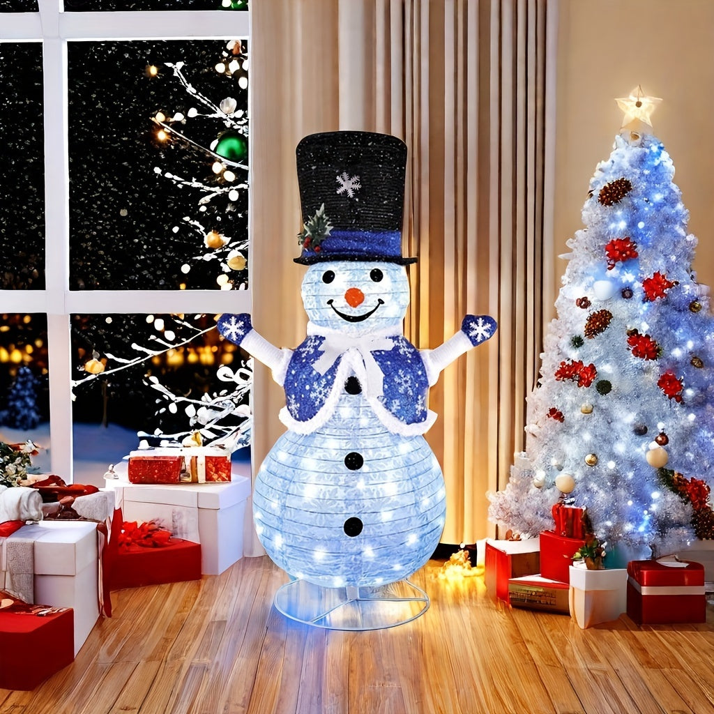 1pc Glowing Snowman Decoration with Built-in LED Lights - Heavy-Duty Iron Construction, Standing Indoor/Outdoor Christmas Tree or Freestanding Decor with Clear Hanging - No Remote Needed, Plug-in Powered - Snowman Figure with