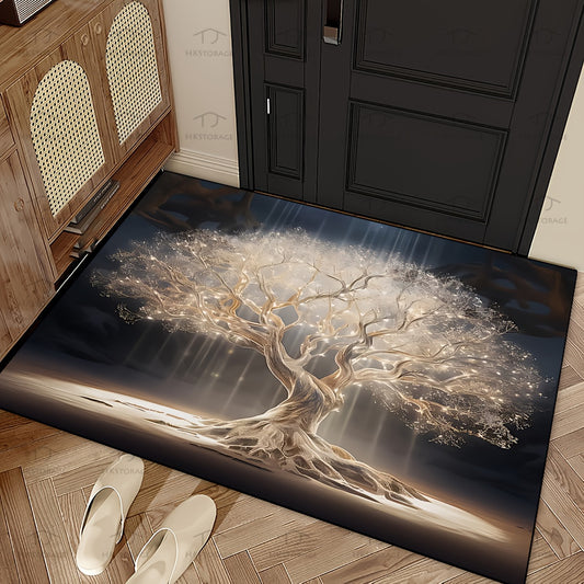 Fluorescent *TREE OF LIFE*  Welcome Doormat - Non-Slip, Washable Polyester Mat with Glowing Tree Design, Suitable for Home Entrance, Porch, Kitchen, Office, and Patio Decor, Front Door Welcome Mat, Christmas Decoration, Ligh
