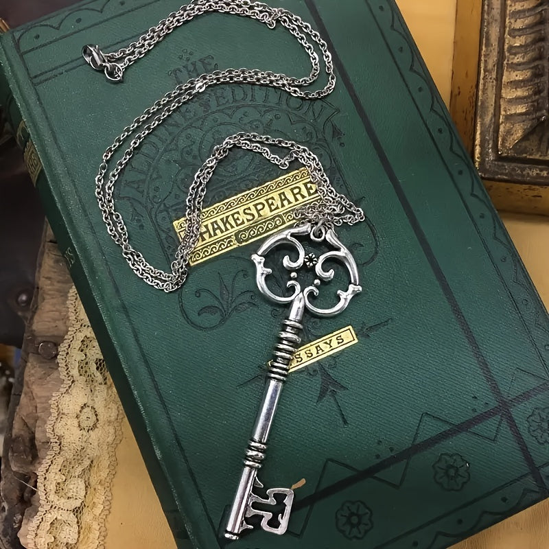 Bronze and Ancient Silvery Gothic Mysterious Magic Solomon Key Pendant Charm Necklace, Witchcraft Jewelry Gift Vintage Necklace For Women and Men