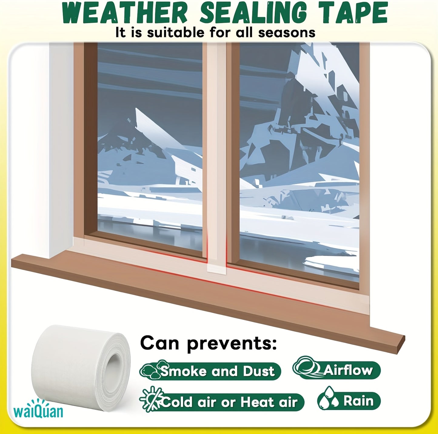 NEW Arrivals 60M x 5cm Extra  Long Window Sealing Tape | Polyvinyl Chloride, Heavy Duty, No Residue, Waterproof, for AC Insulation and Duct Repair - White Weather Fix Sealing Tape