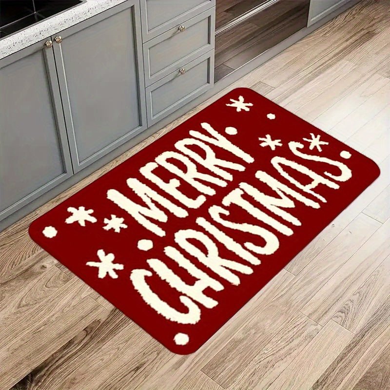 Festive Christmas "Merry Christmas" Door Mat - Machine Washable, Polyester, Rectangular, Ideal for Indoor/Outdoor Entryway, Living Room, Bedroom, Kitchen, Office & Holiday Decor, Christmas Door Mat