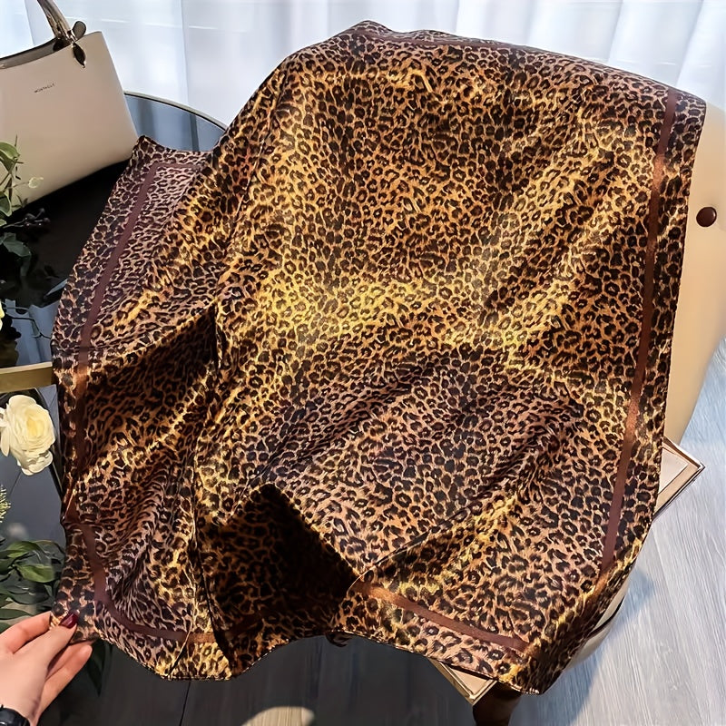 4 Colors Women's Elegant Leopard Luxury Headscarf - Extra Long 90cm Non-Stretchy Scarf Shawl, Luxury Satin-like Texture for Formal & Everyday Outfits - Multi-Way Wear Head Covering, Neck Wrap, Shoulder Wrap - Available in Bla
