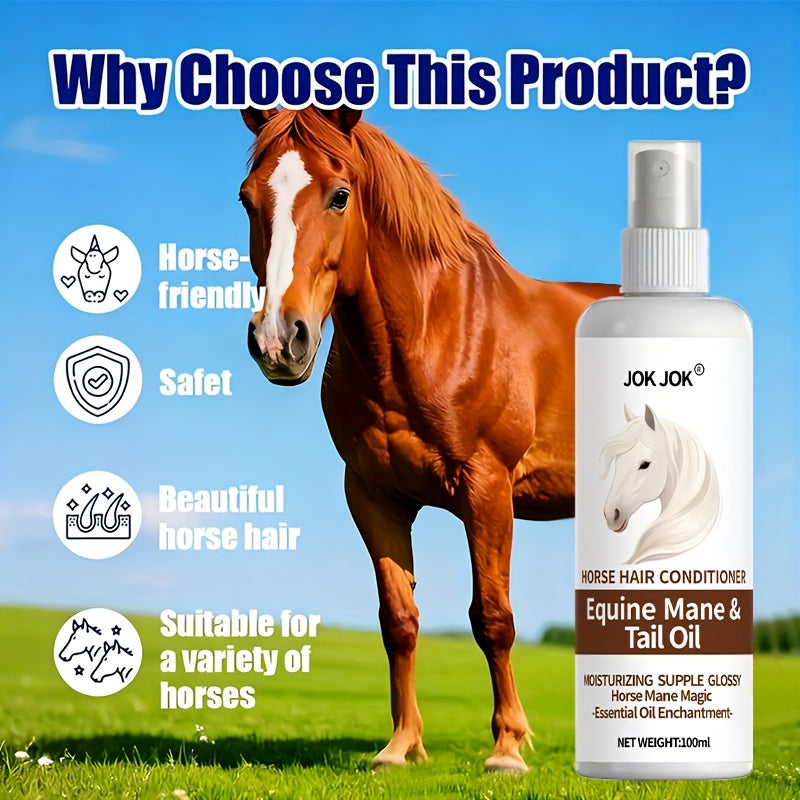Equine Grooming Oil - Instant Knot Release & -Smooth Mane Conditioner, Plant-Based Horse Hair Oil for All Breeds & Foals, Shine & Detangling Spray for Braids, Buns, Show & Everyday Care