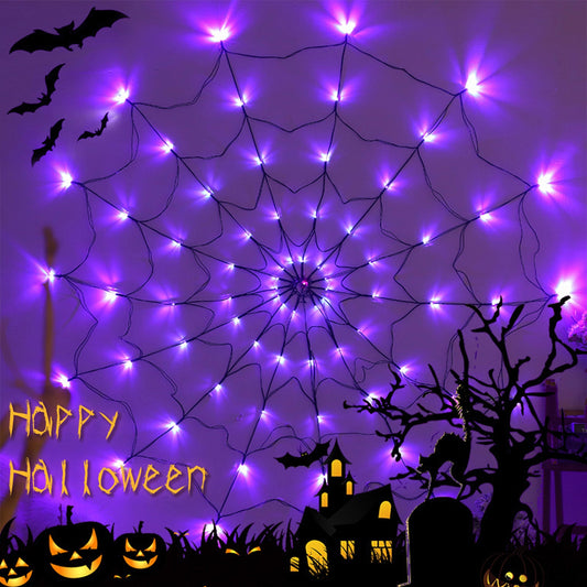 1pc,Halloween Spider Web Lights, 70 LED Purple,Orange, Halloween Light String 8 Modes, Net Lights for Party, Bedroom, Bar, Haunted House, Halloween Decoration(Purple,Orange)