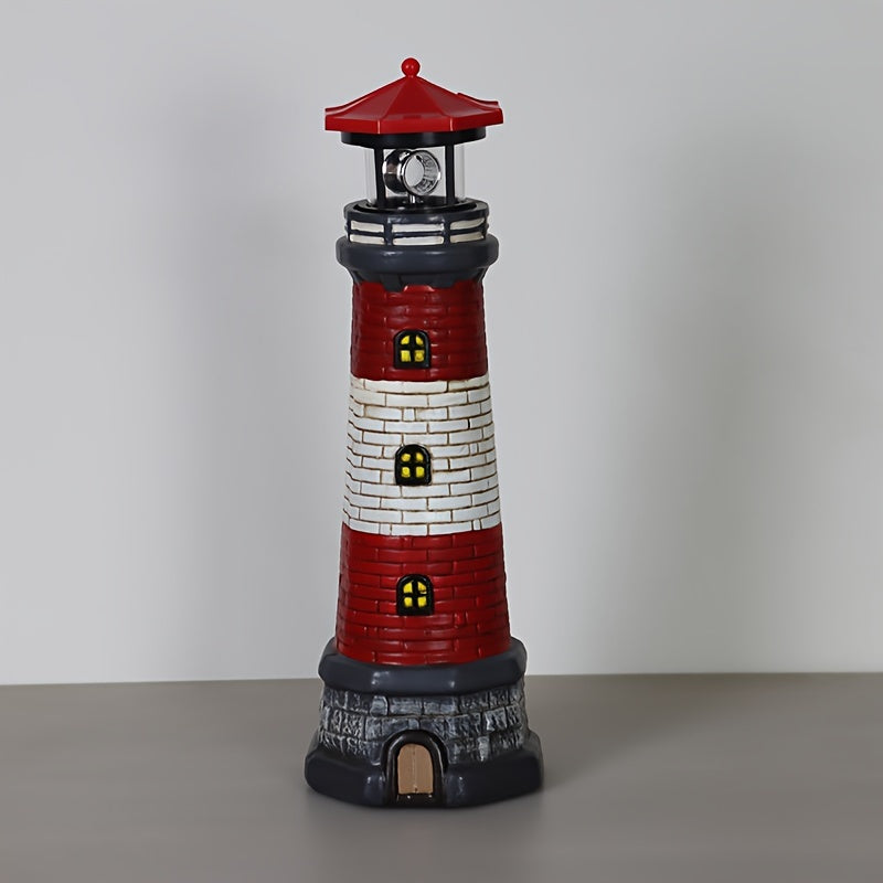 Solar-Powered Lighthouse Garden Light - 360° Rotating LED,, Rechargeable Battery, Outdoor Yard & Lawn Decor