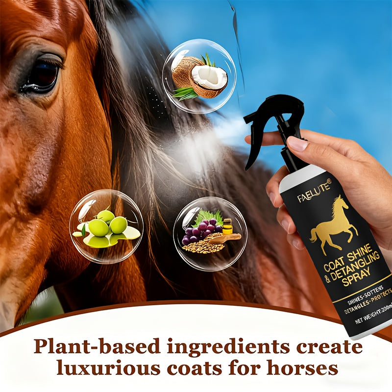200ml  Mane And Tail Leave-In Spray - Instantly Smooths And Reduces Breakage of Mane And Tail Hair While Enhancing Natural Shine, Plant-Based Formula for Horse Mane And Tail Care, Stylish Bottle with a Durable Nozzle