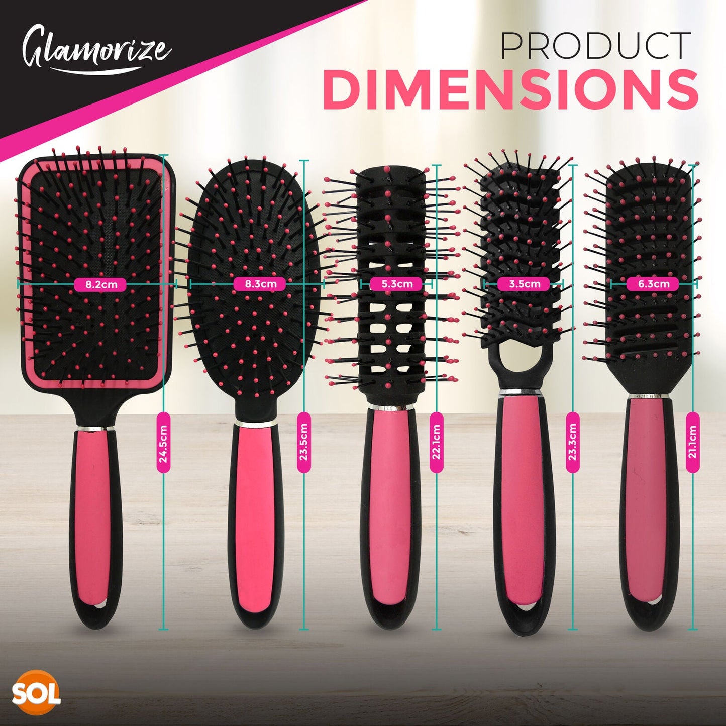 5  PCS Set Hair Brush for Women | Professional Pink Hairdressing Brushes | Paddle, Cushion, Round, Zig Zag & Vented Styling Brushes | Salon & Home Hair Brush Kit for Detangling, Volume & Smooth Styling