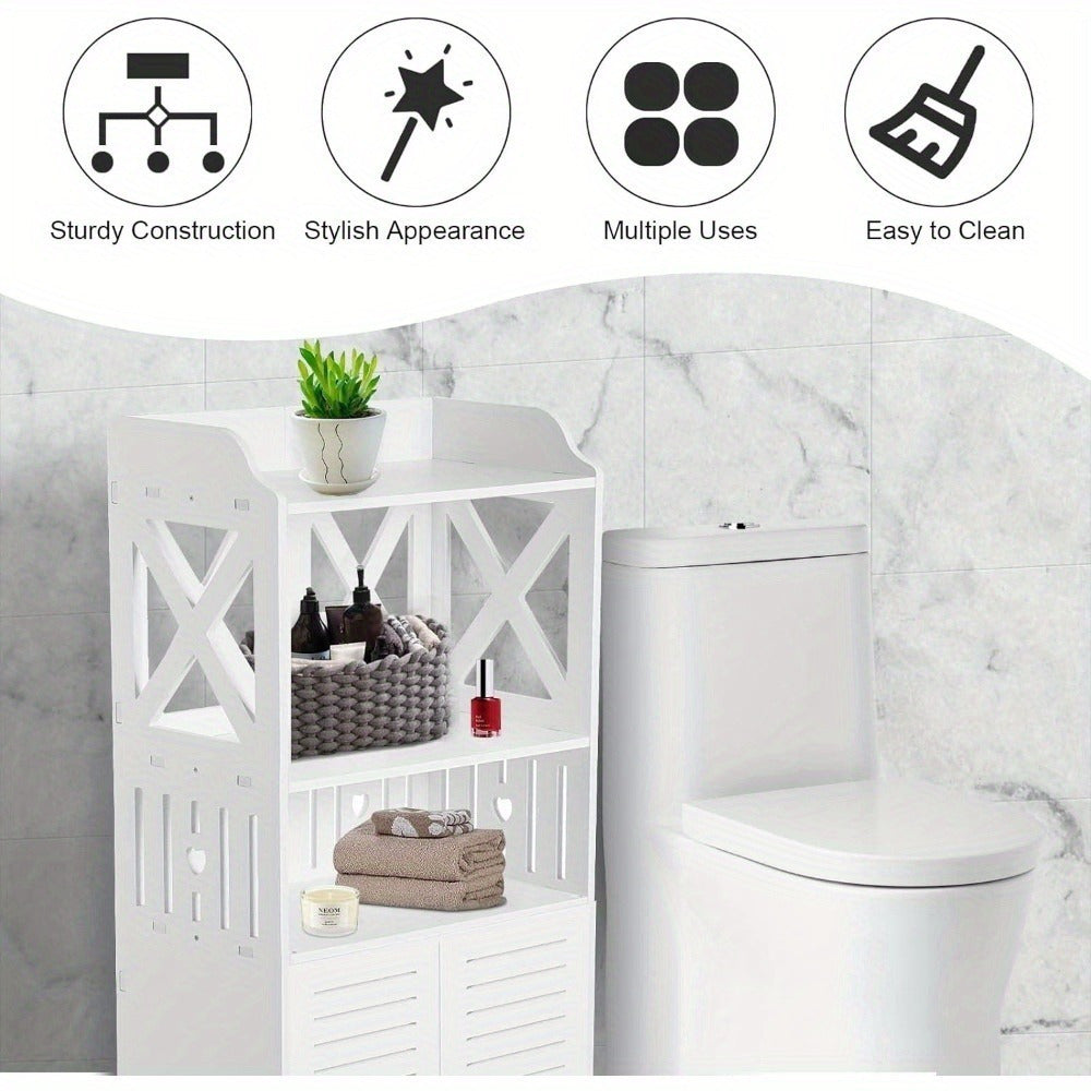 3 Tier Bathroom Storage Cabinet Floor Standing Display Cabinet Home Storage Furniture Organizer Unit for Office Living Room Kitchen Entryway White (3 Tier)