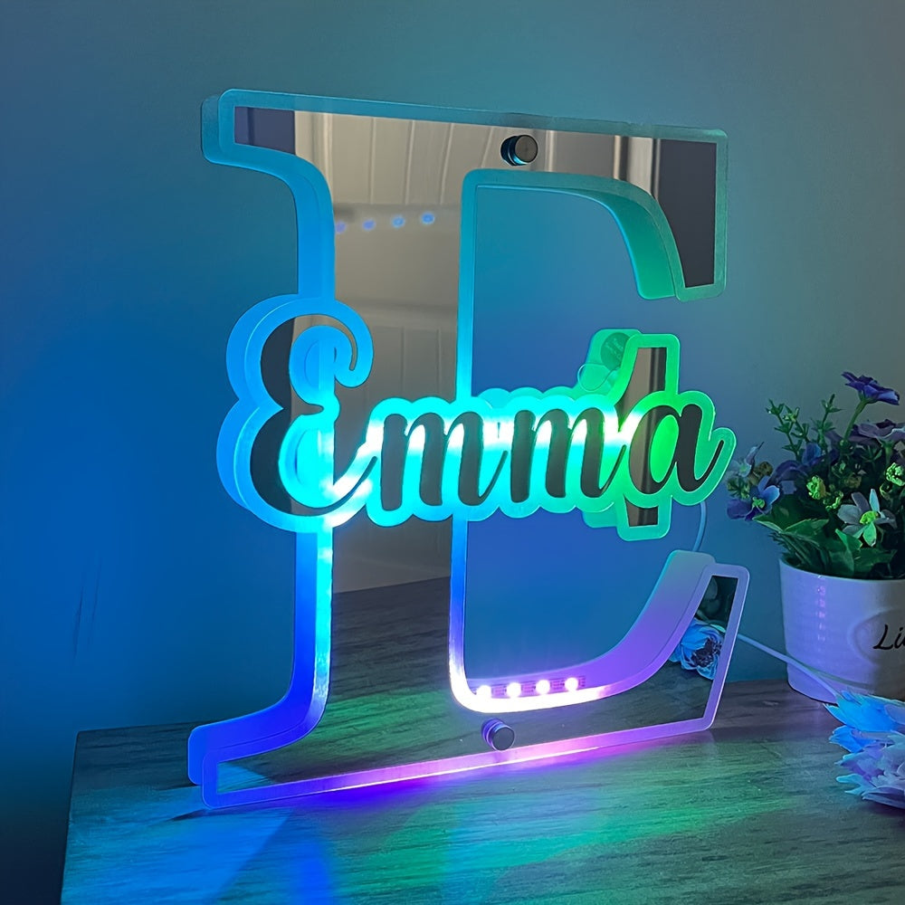 Customized bedroom personalized double-sided letter LED mirror light, USB power supply, suitable for room wall, bathroom, neon light mirror, Christmas Valentine's Day birthday gift (1pc)