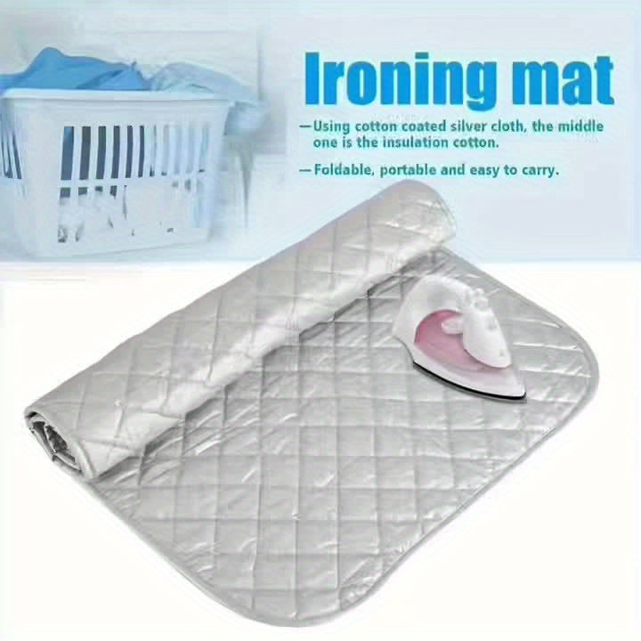 A Thick Silver-Coated Heat Insulation Pad for Ironing, a Replacement Ironing Board with a Metal Plate, a Round Heat-Resistant Pad for a Dryer, a Portable Gray Ironing Mat, And a Tabletop Ironing Mat for Travel Hotels And Dorm