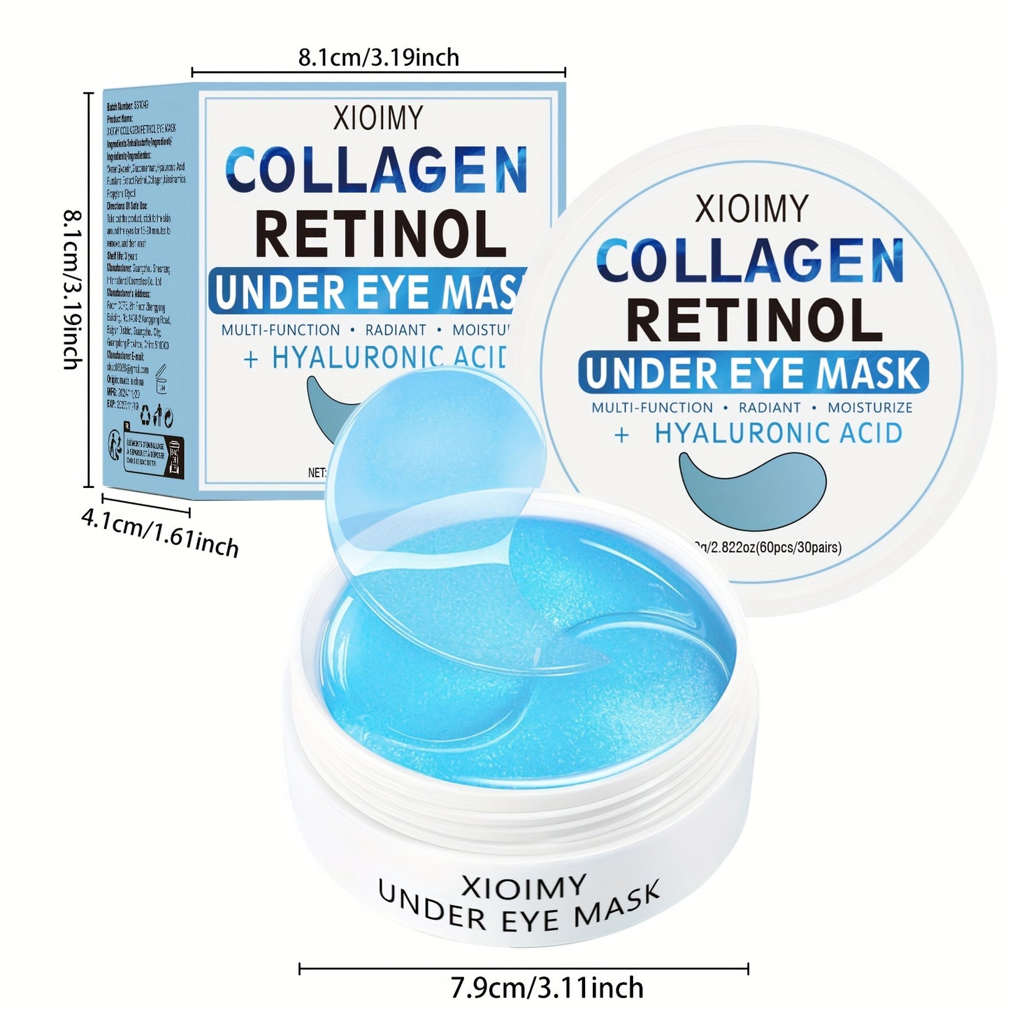 60 PCS Set Korean Collagen & Retinol Hydrogel Eye Masks - Hypoallergenic, Intense Hydration & Light Beige Care, Smooth Eye Patches for All Light Beige Types, Dark Circles & Puffiness, Fragrance-Free, Unisex Adult Use, Hydrati