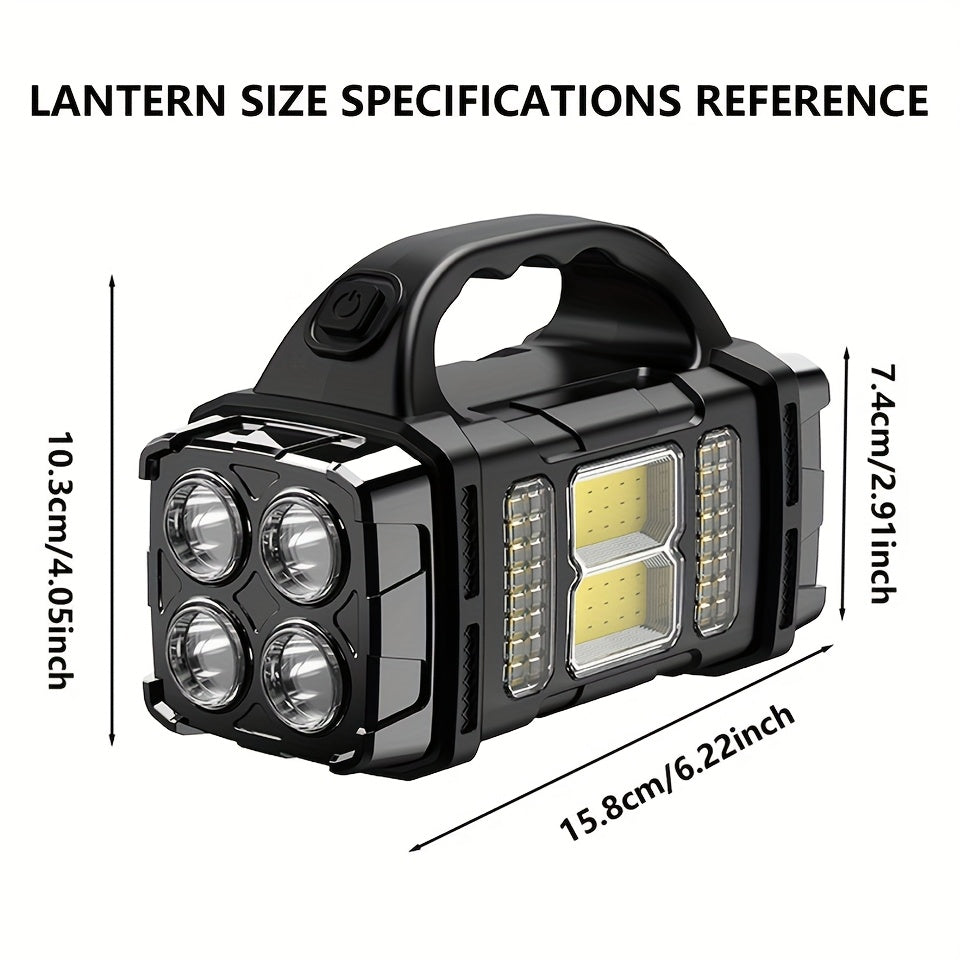 Multi-functional Solar Portable light, LED & COB Emergency light, USB charging, IP65, Front And Rear Dual Light illumination, Can Charge Your Cell phone, White Light & Yellow Light flashlight, Suitable for camping, hiking, ma