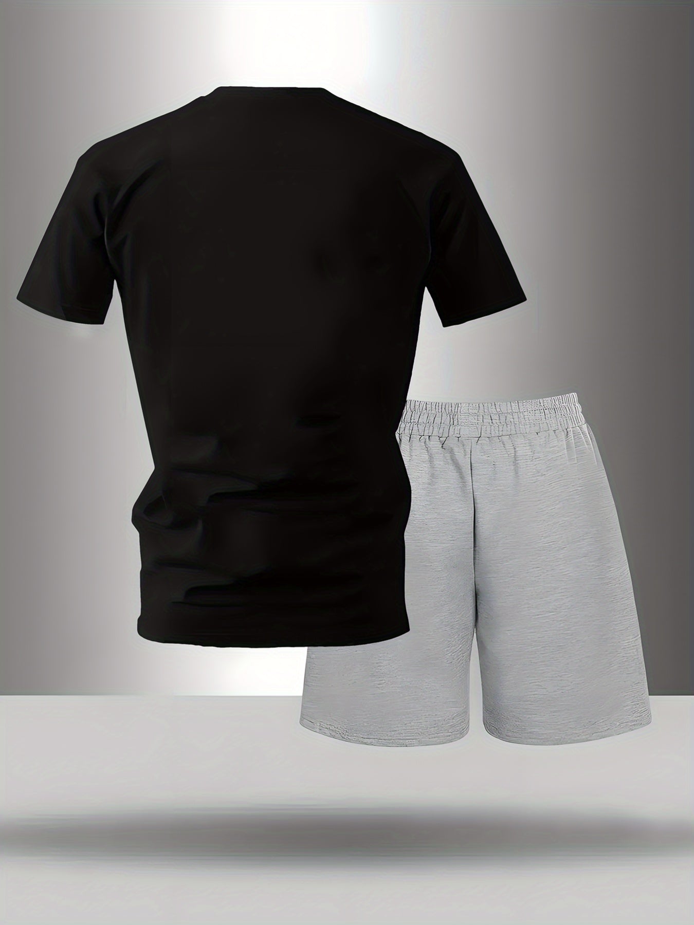 2 PCS Set Freemasonry Logo Print Men's Fashion Casual, Round Neck Short Sleeve T-Shirt and Drawstring Shorts Spring Summer Sportswear Outfit