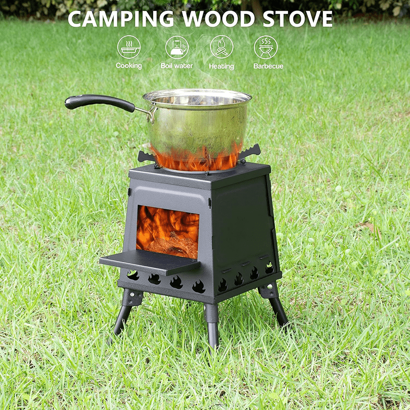 Heavy-Duty Portable Folding Fire Pit Stove - Wood Burning Camping Oven with Adjustable Pot Stand, Foldable Outdoor Cookstove for Camping, Backpacking, BBQ, Survival - Compatible with Wood/Charcoal/ (No Electricity)