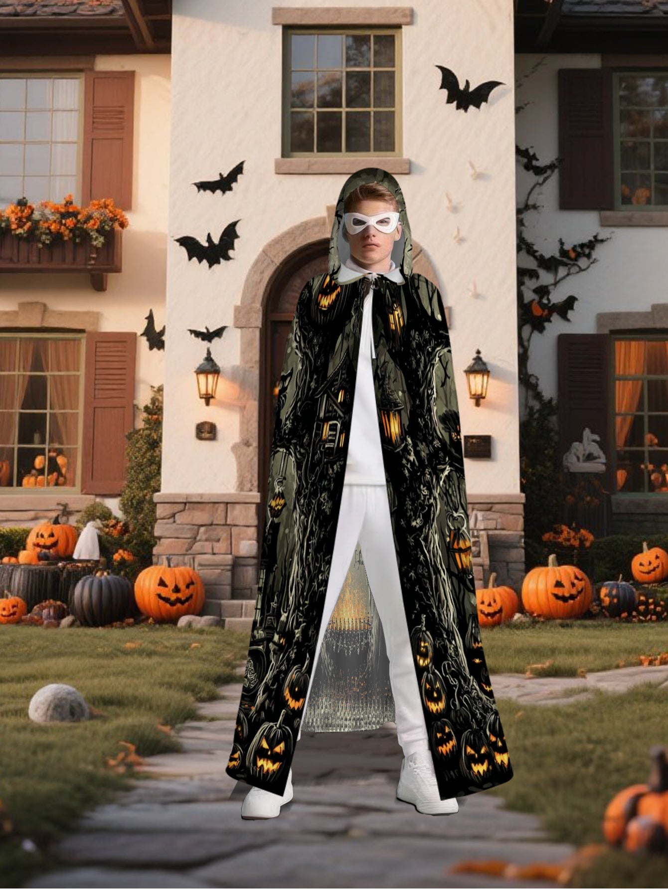 NEW  Witch & Wizard Costume Cloak - Hooded Full-Body Masquerade Outfit with Witch Hat-Like Hood,  Loose-Fit for Halloween, Carnival & Themed Parties - Machine Washable Wizard Robe, 2D Flat, for Adults