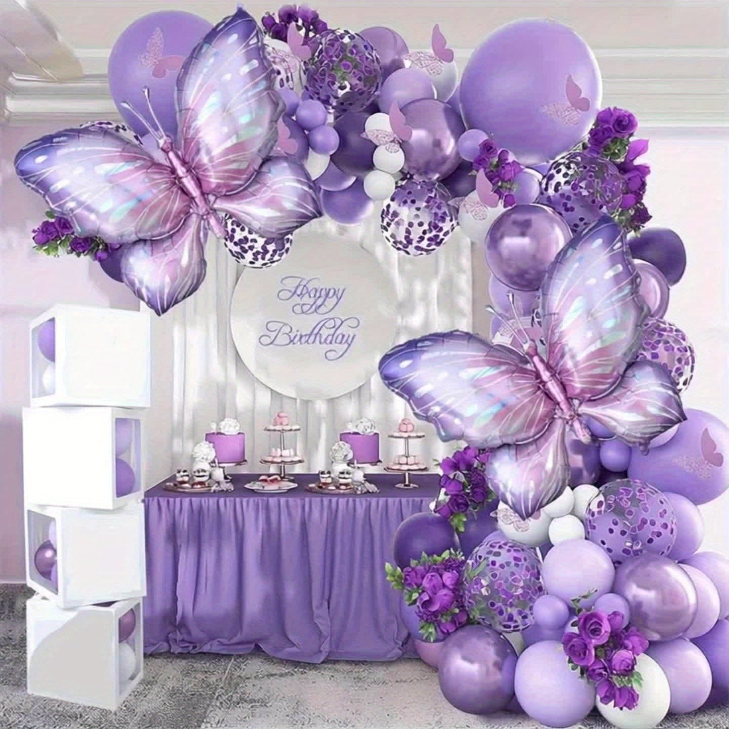 129pcs Purple Butterfly Balloon Garland Arch Kit - Elegant Purple & Balloon Set with Heart-Shaped Balloons, Perfect for Weddings, Birthdays, Anniversaries, Valentine'S Day, Christmas, Halloween, Party Decorations, Graduations