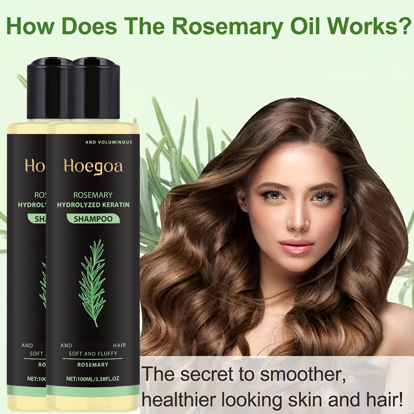 2 Bottles Set Rosemary Thickening Shampoo | Cleans and Strengthens Fragile Hair, Contains Rosemary Extract and Vitamin E, Deep Cleaning, Mild Moisturizing, Plump Herbal Essence, Suitable for All Hair Types