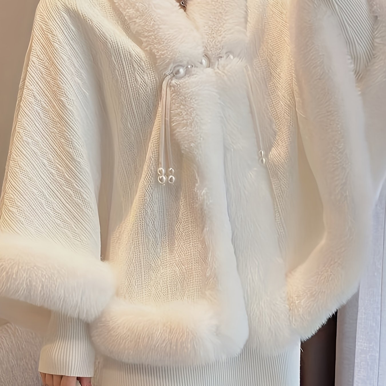 Women'S Elegant Velvet Cape Shawl - Plush Faux Fur Warm Winter Jacket with Adjustable Hood, Long Sleeves, and Front Pockets for Fall/Winter Fashion, Cozy Outerwear, Cozy Fashion, Sophisticated Style, Soft Texture