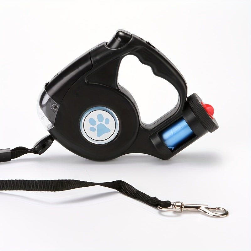 Pet Retractable Black Leash with a Trash Bin, Dog Leash, Pet Leash, Includes Free Trash Bags.